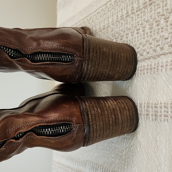 Fiorentini + Baker Brown Leather Chunky Heel Calf Height Boots Women's 36 - Picture 6 of 13